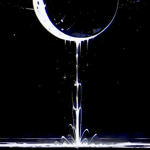 A white sun drips in a dark expanse