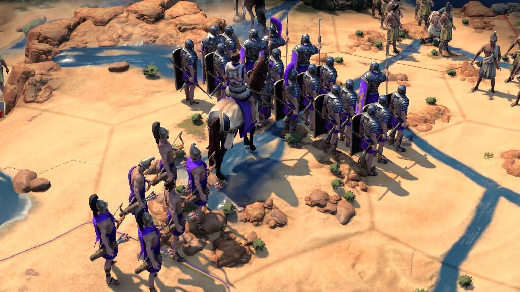 A Roman Legatus and his Legion prepare to fight Carthaginian Archers in Civilization 7.