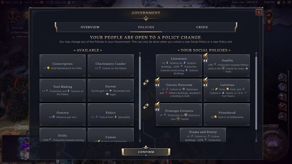 It's important to have all four of your Traditions equipped when playing as the Romans in Civ 7.