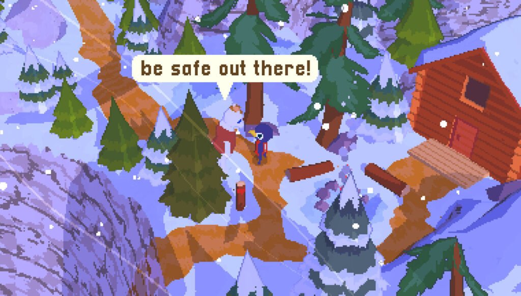 Bear in A Short Hike saying 'be safe out there!" in a dialogue bubble.