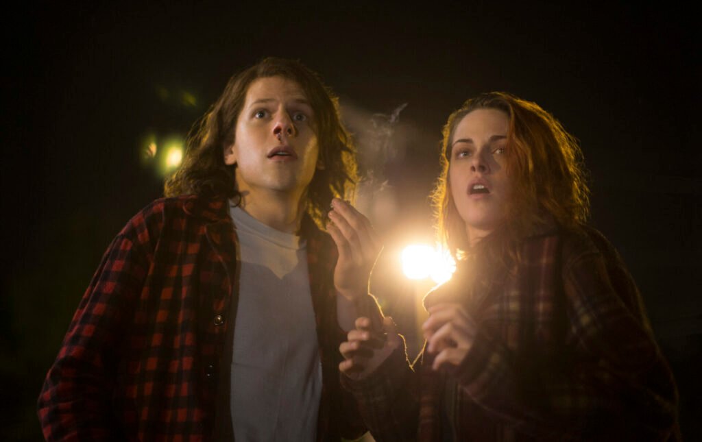 Kristen Stewart as Phoebe Larson caught in chaos alongside Jesse Eisenberg in American Ultra (2015)