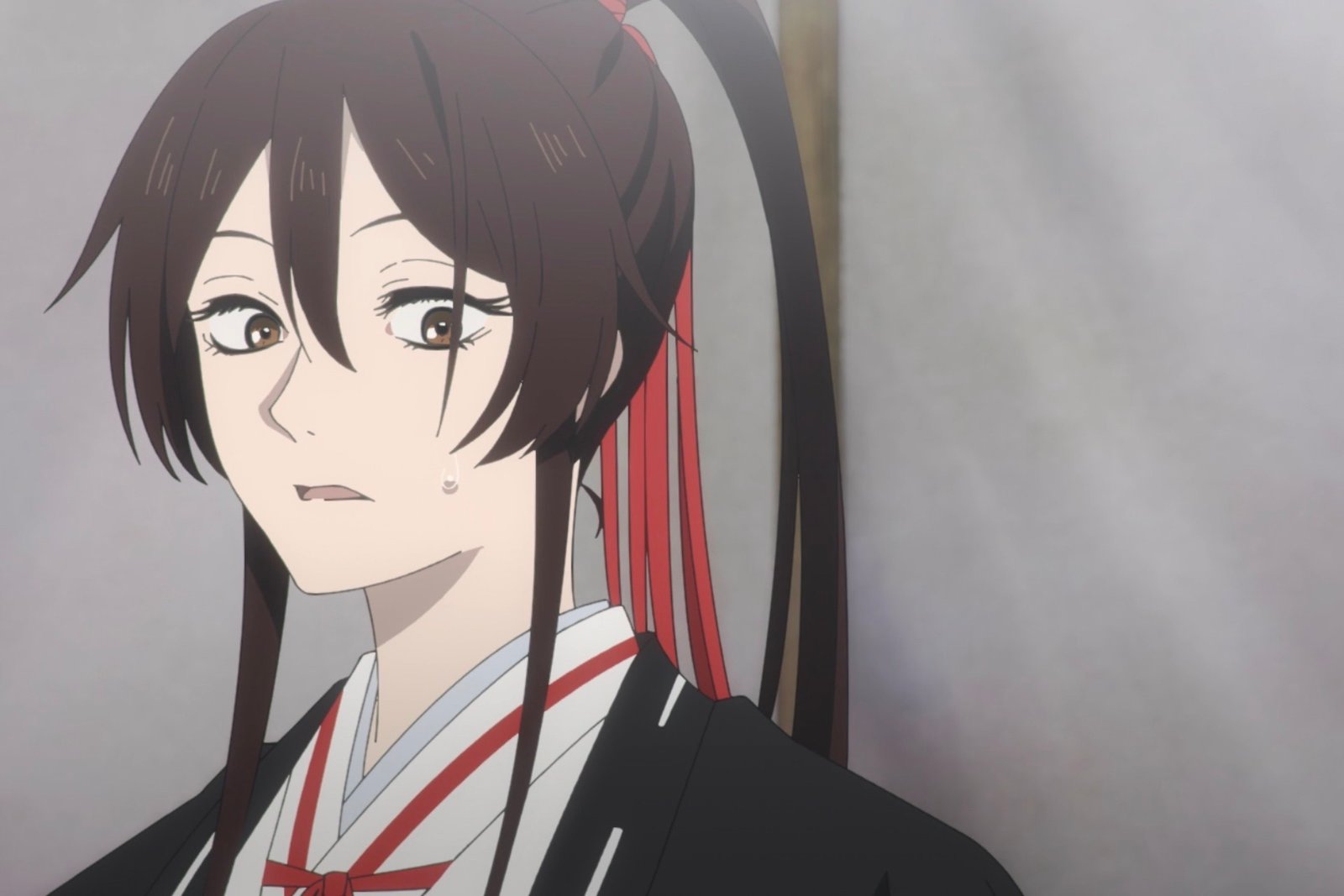 With a look of shock on her face, Sagiri Yamada Asaemon watches the brutality unfold in Hell's Paradise