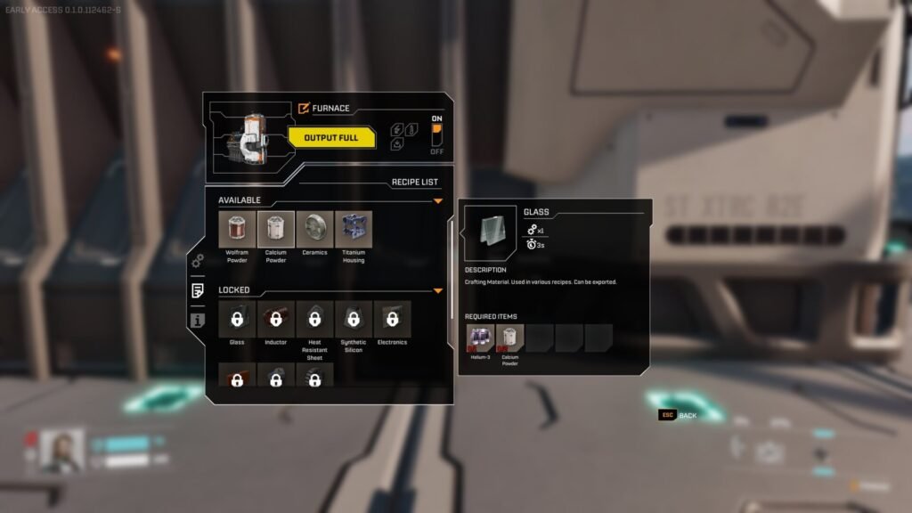 Furnace Recipe Screen Highlighting The Glass Recipe.