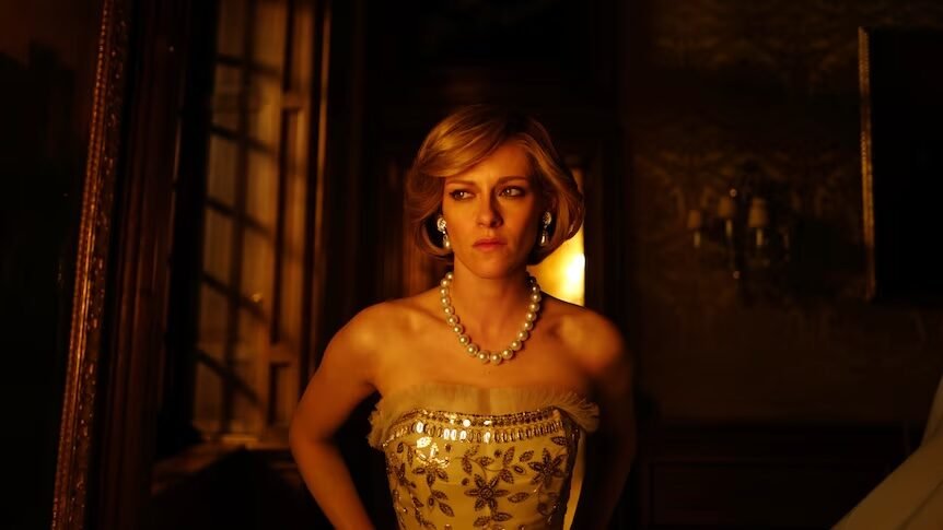 Kristen Stewart as Princess Diana in an emotionally intense scene from Spencer (2021)