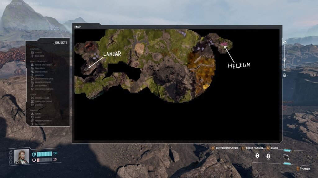 StarRupture Map Highlighting The Location Of Helium Deposits.