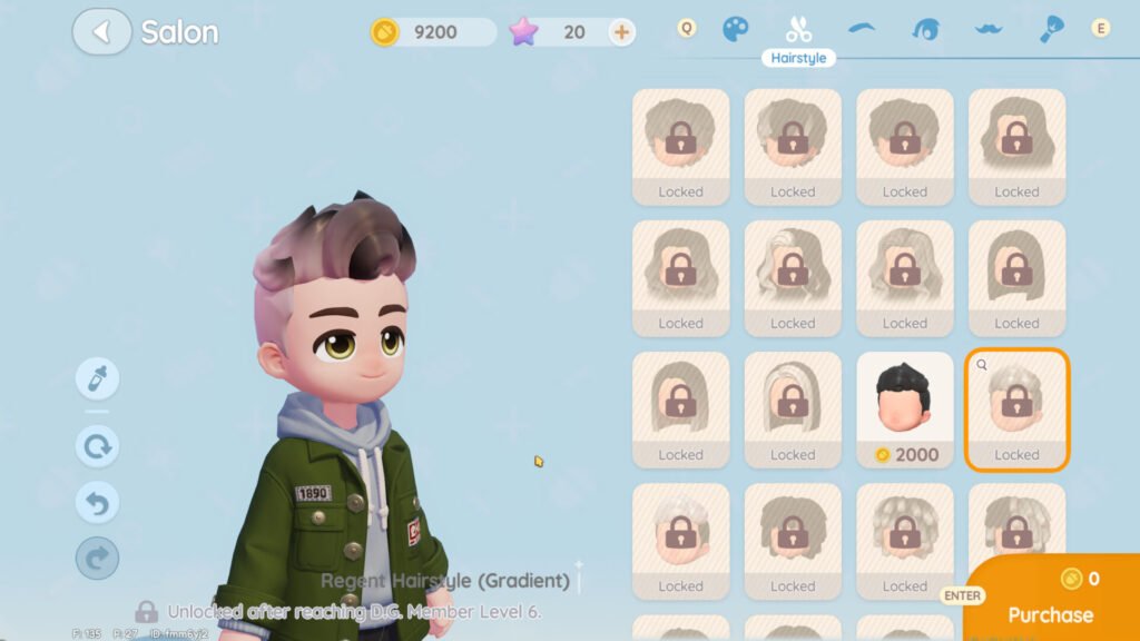 The Hair Customization Screen In Heartopia, showing a male character with an updo hairstyle next to a menu.