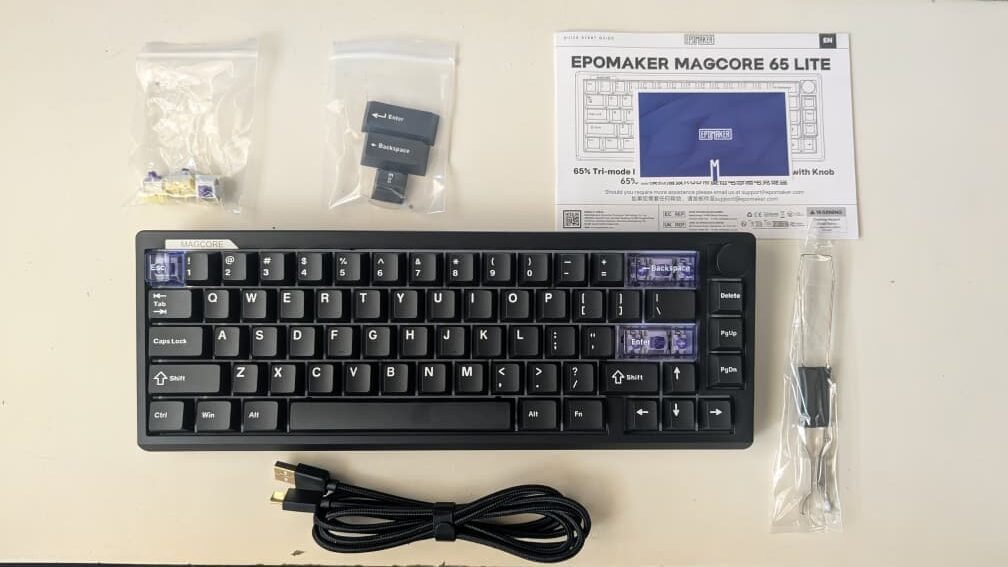 The Epomaker Magcore65 Lite with other content in its box