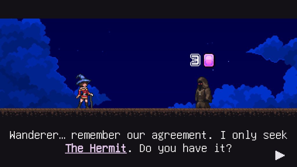The Collector asks Yoyo for the Hermit card in Encounter: The Lost Cards.