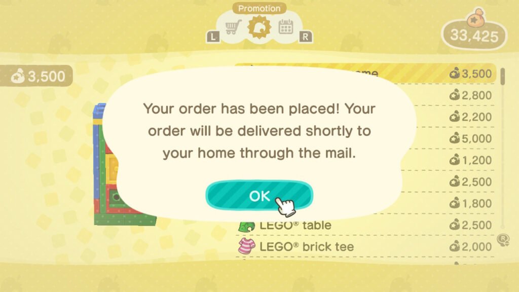 The Nook Shopping order placed.