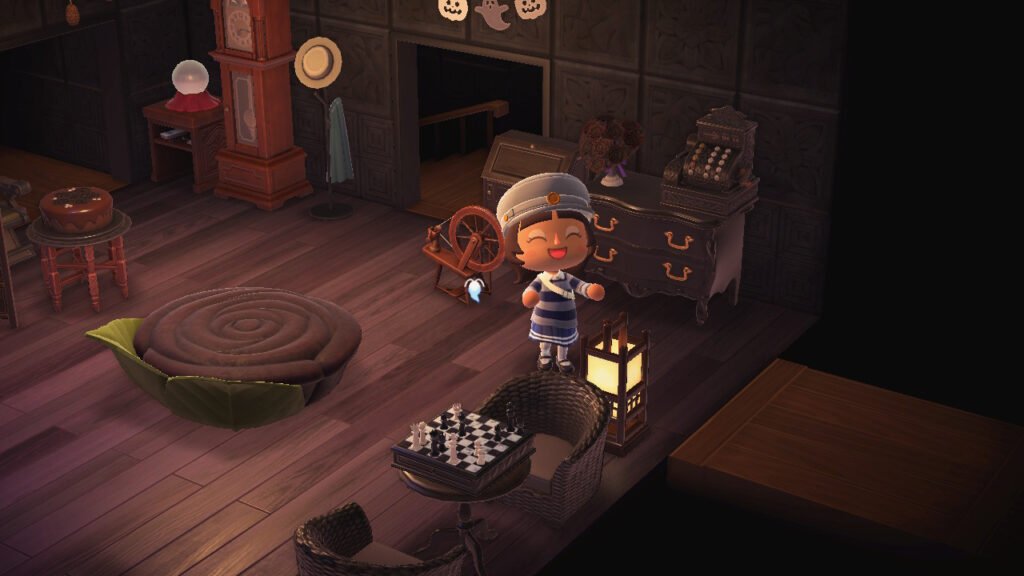 Animal Crossing: New Horizons character with squishing cockroach ghost animation.