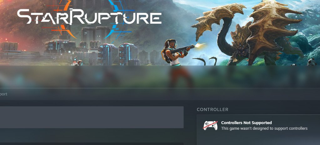 StarRupture's Steam page in the Library showing that there are no controllers supported.