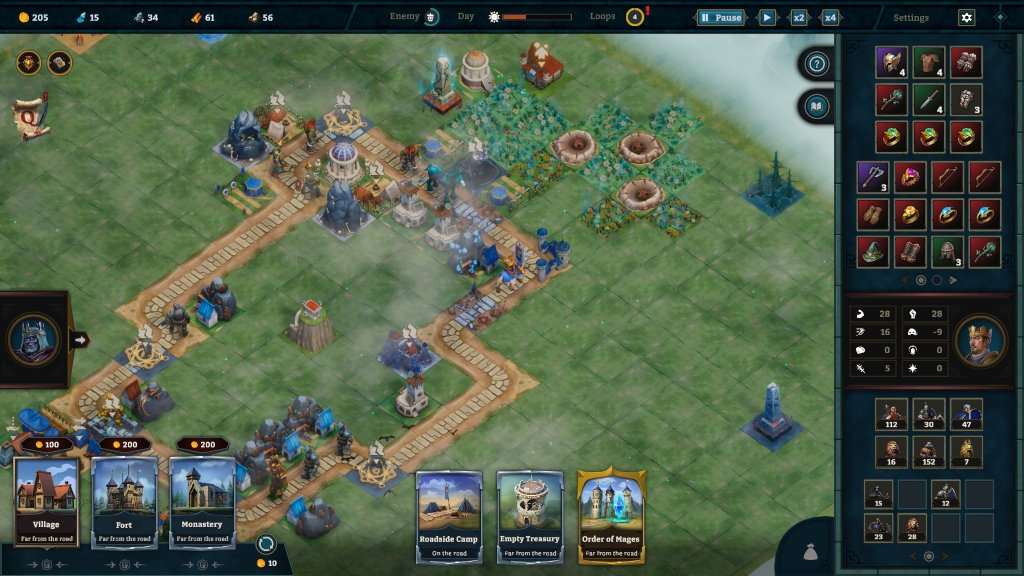 A late-game map in Kingdom Loop, with chained Meadows producing Iron from meteors.