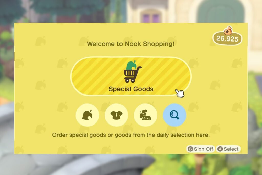 The Nook Shopping interface.