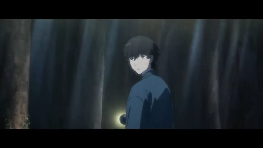 The protagonist in the trailer for the Keeper of the Camphor Tree anime looking shocked at the camera while holding a lantern.