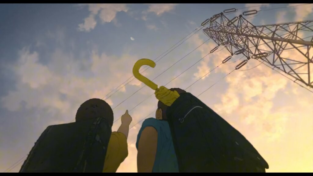 The two boys in We Are Aliens looking up at the sunset sky in the trailer.