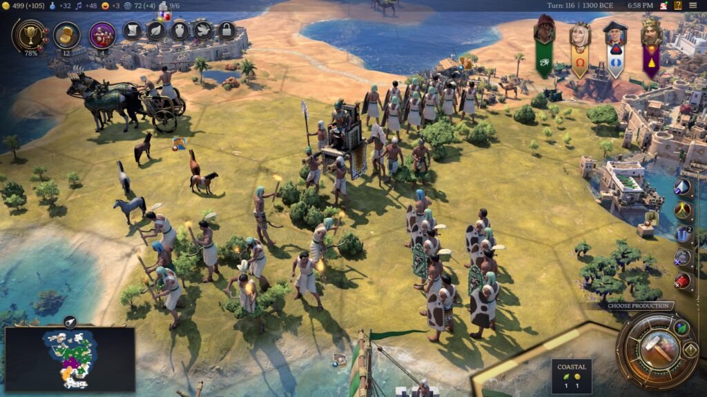 Egyptian units are led by a commander carried on a throne in Civilization 7.