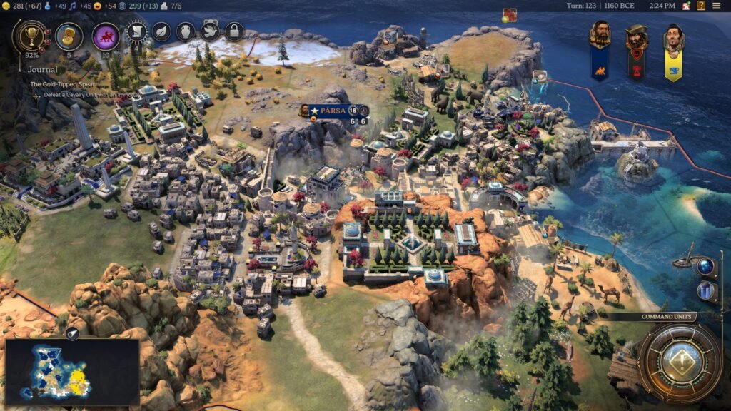 Parsa (Persepolis) early in a game of Civilization 7).