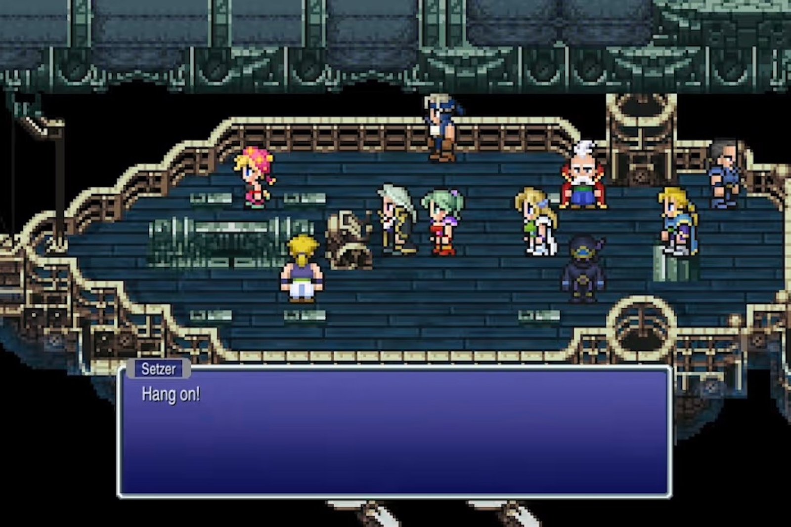 Gameplay from Final Fantasy VI (also known as Final Fantasy III in its original western release), with the party about to set off