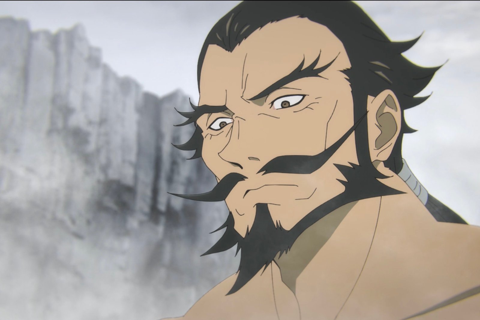 The indomitable Gantetsusai Tamiya shows a rare moment of quiet consideration in Hell's Paradise