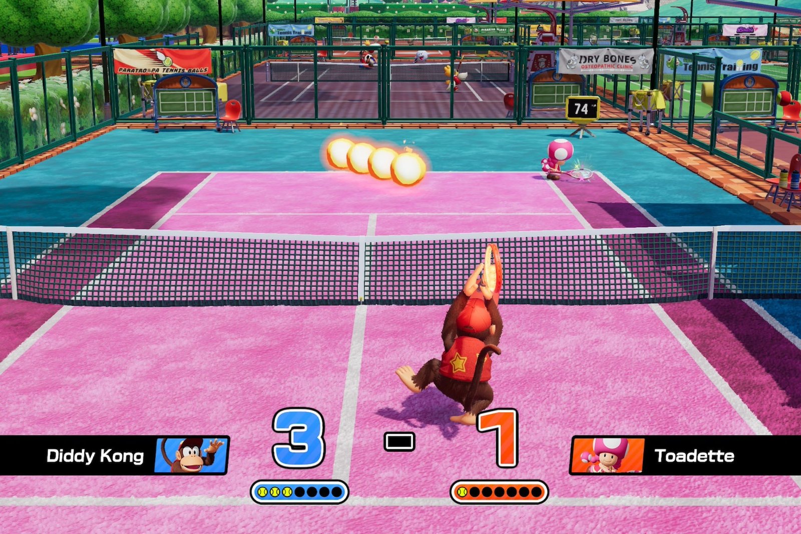 Mario Tennis Fever fire bar on court