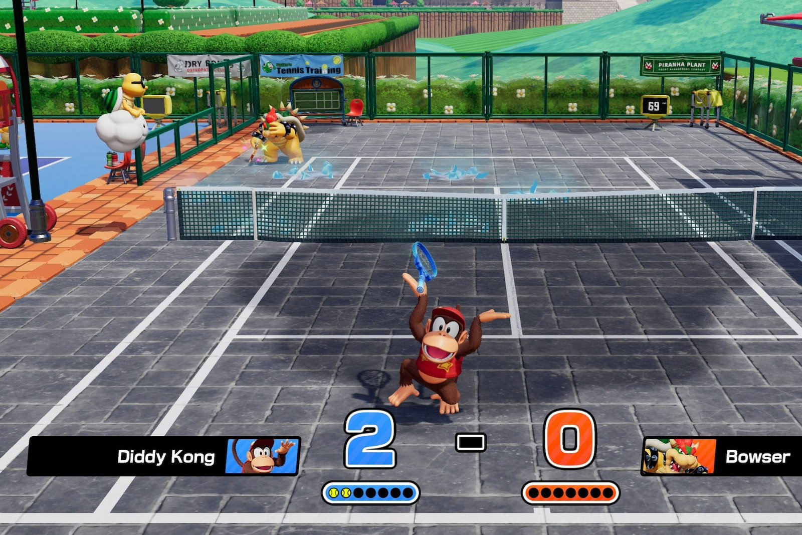 Mario Tennis Fever freeze racket effect on court