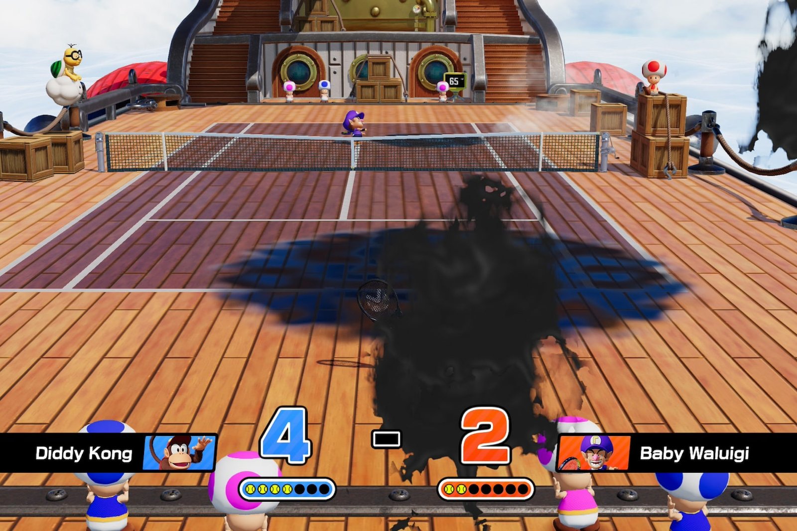 Mario Tennis Fever inky racket effect on court