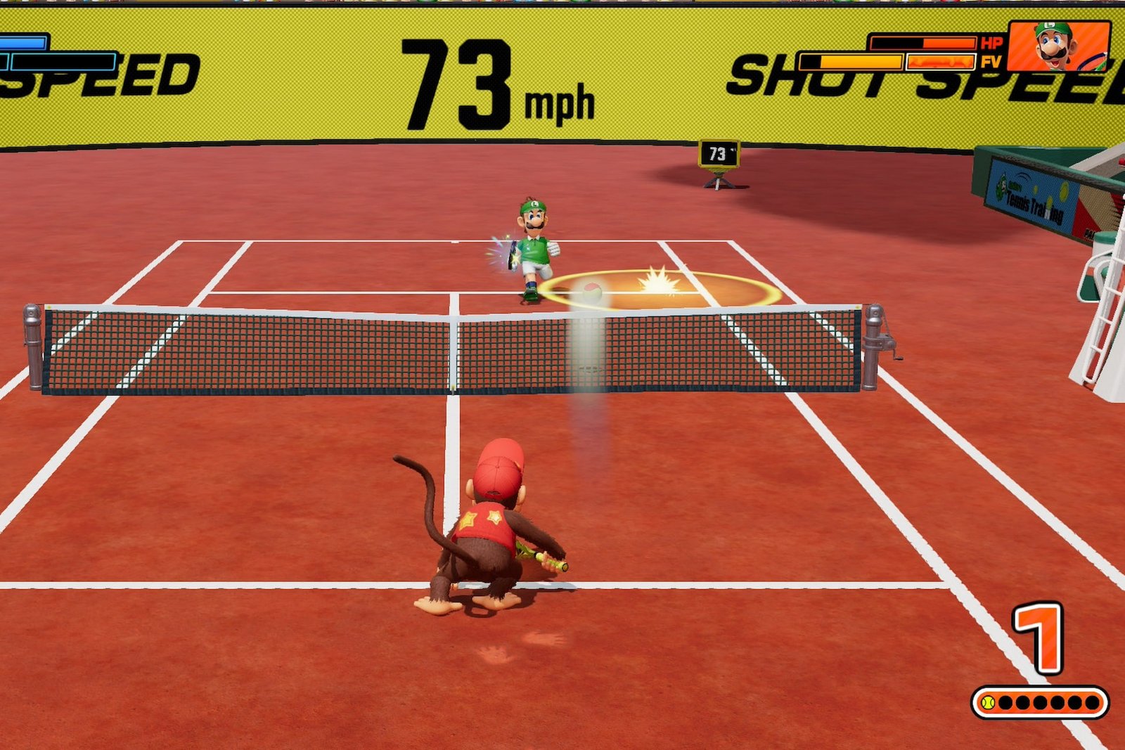 Mario Tennis Fever lightning racket effect on court