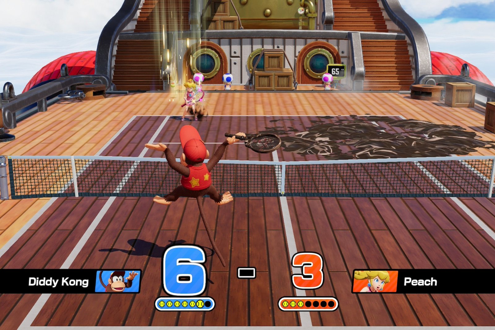 Mud pile in a match of Mario Tennis Fever