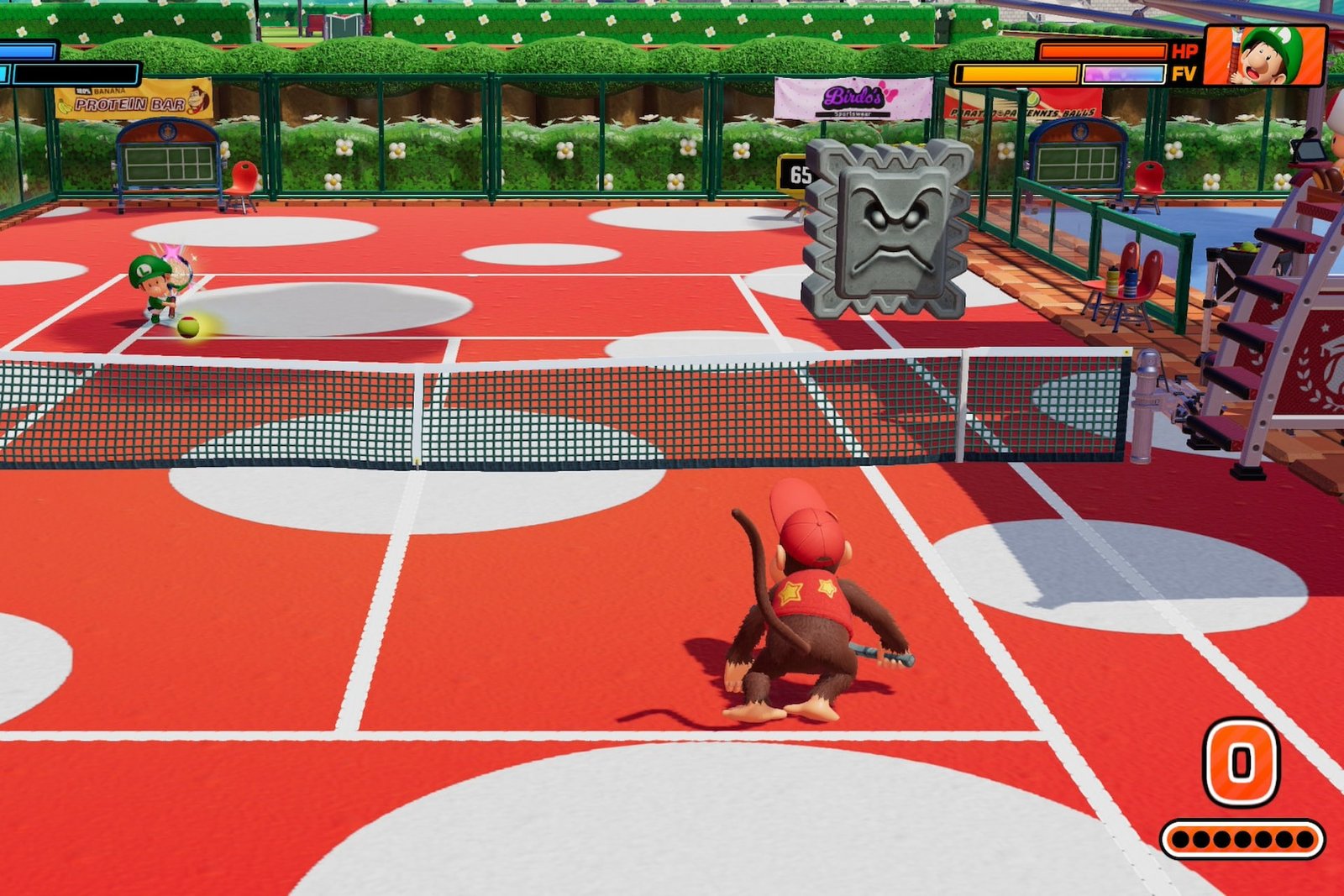 Mario Tennis Fever Thwomp Racket effect on court