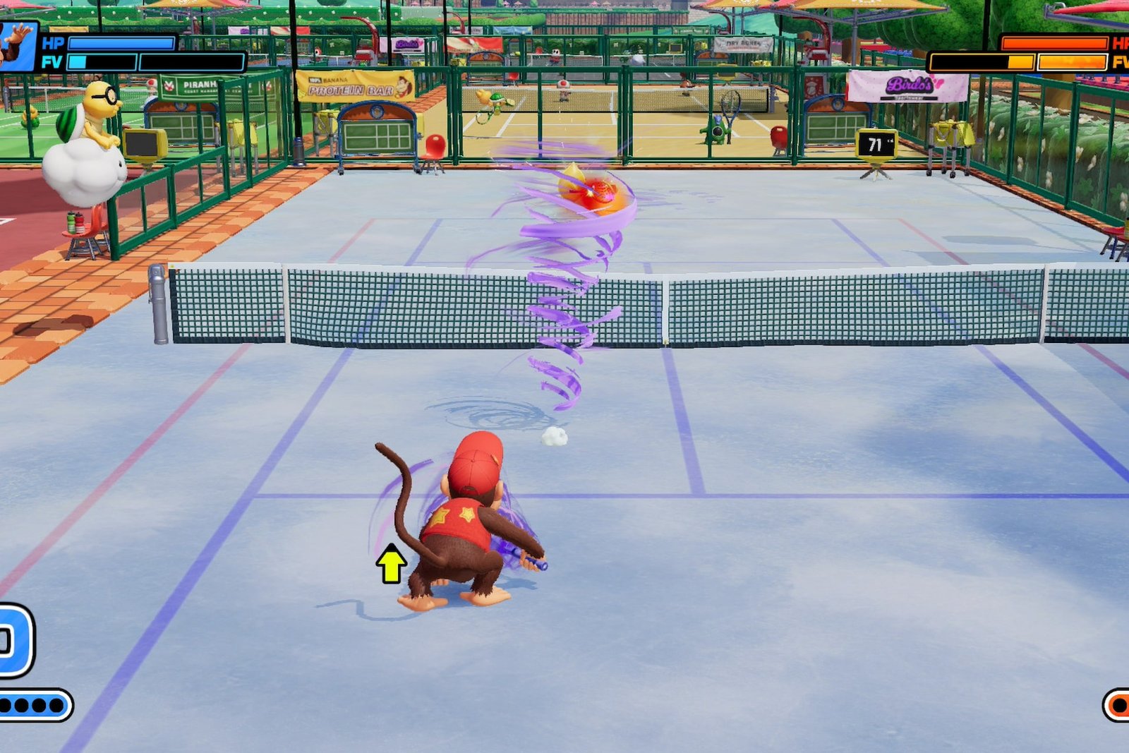 Mario Tennis Fever tornado racket on court