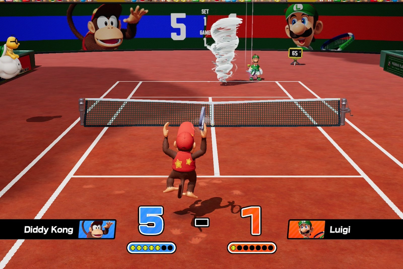 Mario Tennis Fever ty-foo racket tornado on court