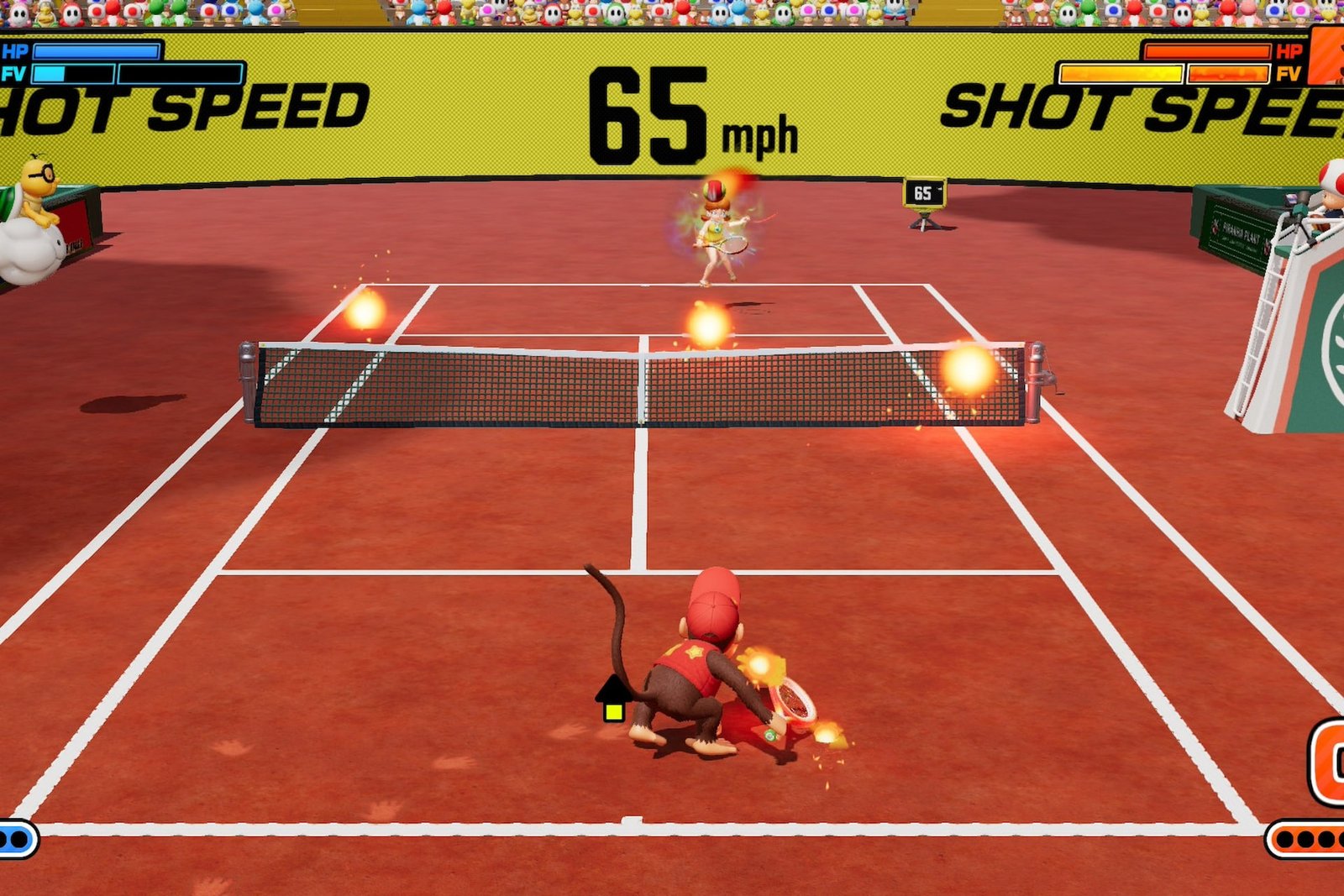 Mario Tennis Fever fire flower racket in use