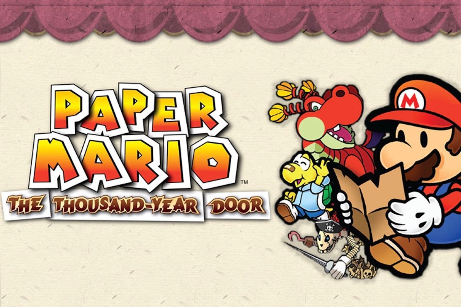 Key art from Paper Mario: The Thousand-Year Door, depicting Mario and various friends and foes
