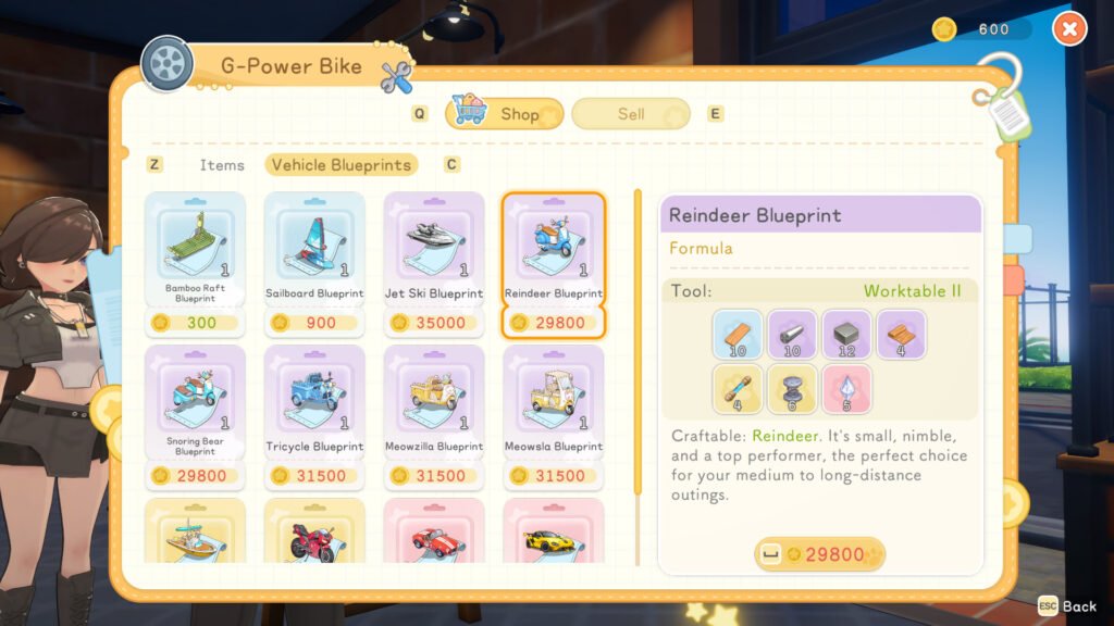 An overview of all of the blueprints you can buy to make vehicles with from G-Power Bike.