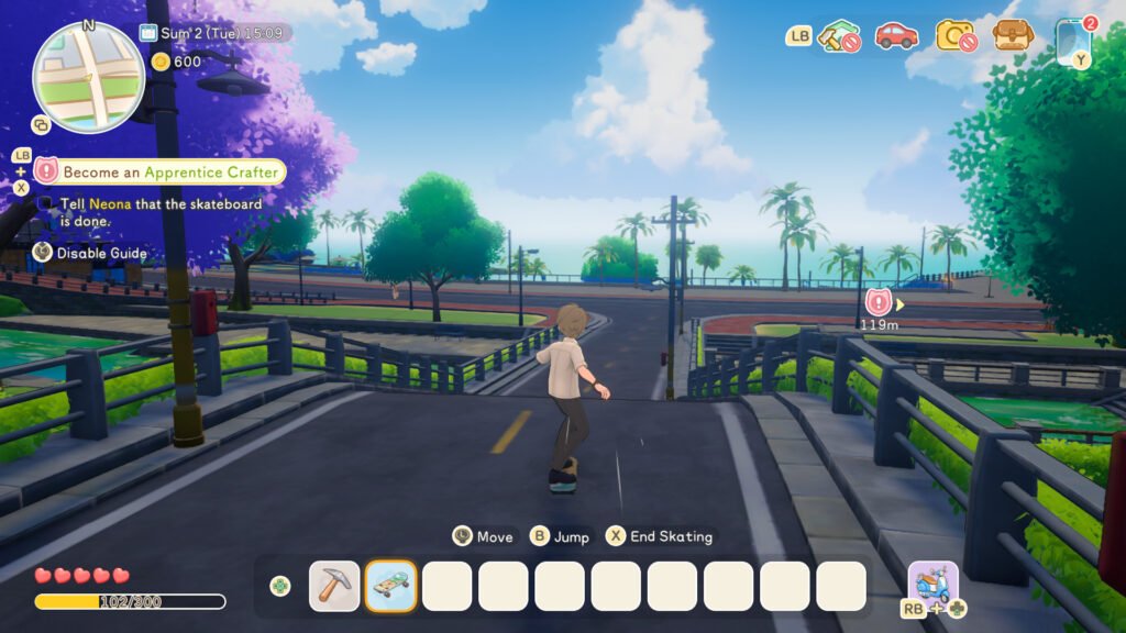 Someone skateboarding towards the sea in Starsand Island.