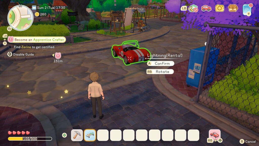 Lightning the sports car being placed on the road in Starsand Island.