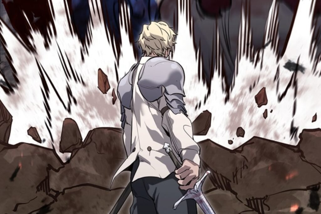 Ghislaine Perdium destroying an Orc Army in The Regressed Mercenary Has a Plan