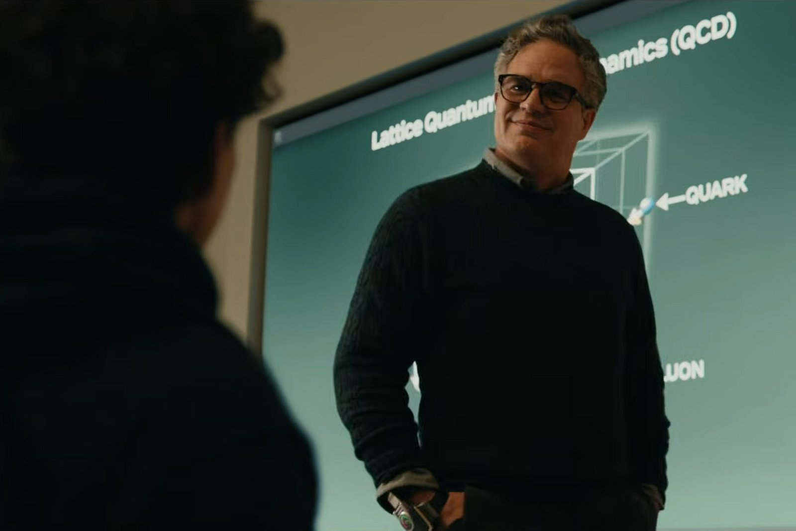 Bruce Banner smiling at Peter Parker