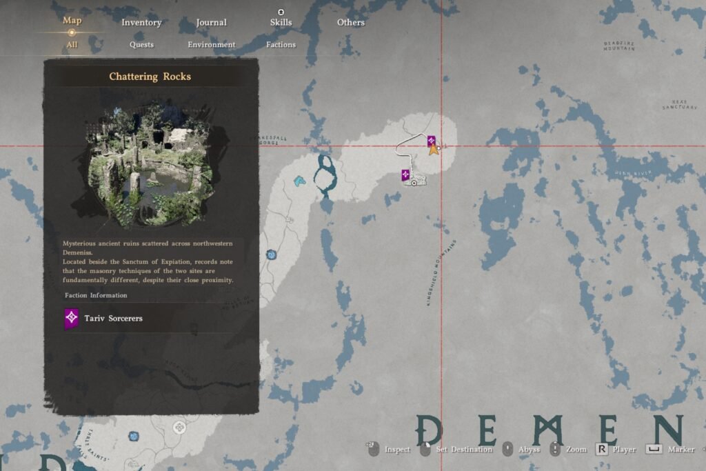 Crimson Desert map showing location of the Chattering Rocks.