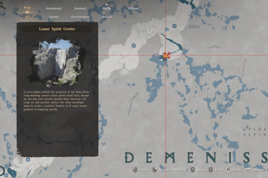 Crimson Desert map showing location of the Lunar Spirit Grotto.