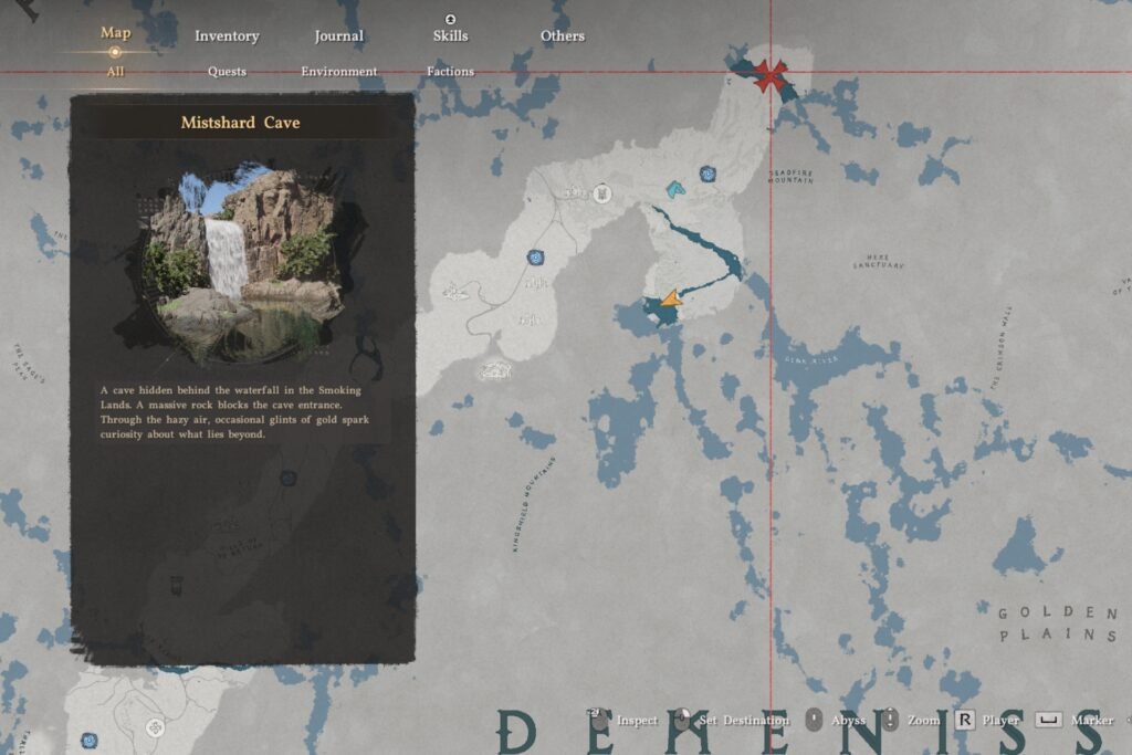 Crimson Desert map showing location of the Misthand Cave.