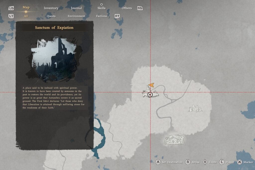Crimson Desert map showing location of the Sanctum of Expiation.
