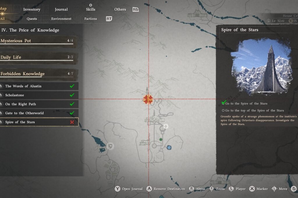 Crimson Desert map showing the location of the Spire of the Stars.