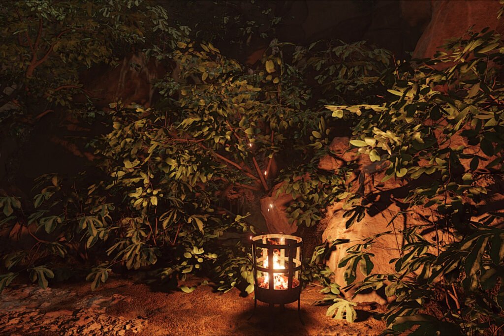 a brazier iluminating a cavern in GreedFall The Dying World