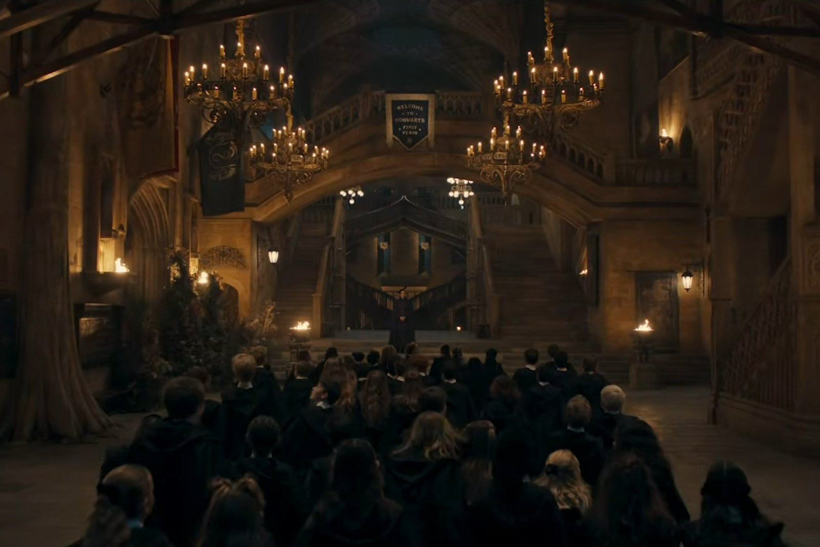 hogwarts students entering the castle as first-years
