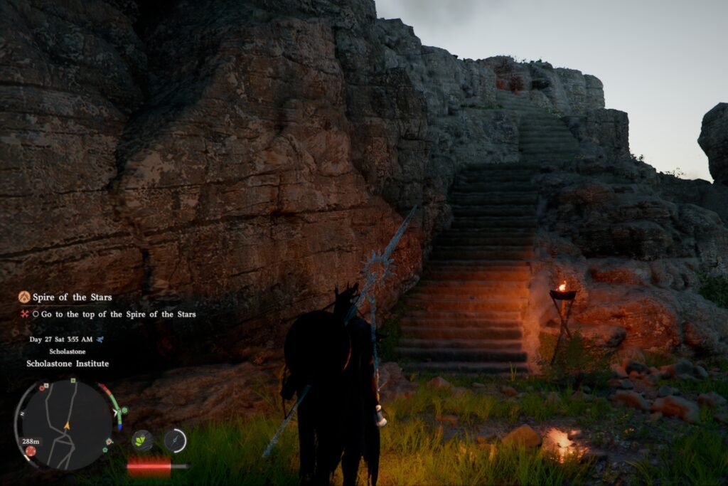 Kliff before a set of stairs in Crimson Desert.