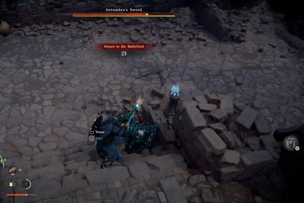 Kliff dealing damage to Antumbra's Sword after staggering him.