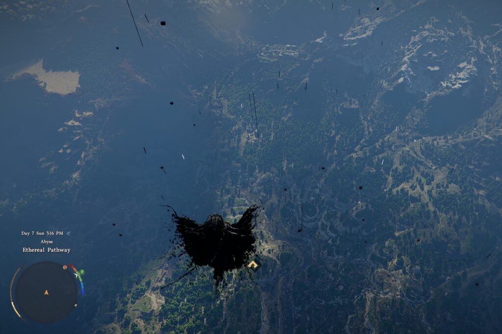 Kliff flying across Pywel in Crimson Desert.