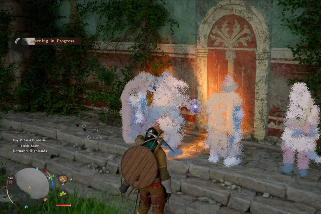 Kliff reading memories near the Dragon's Stone Chamber in Crimson Desert.