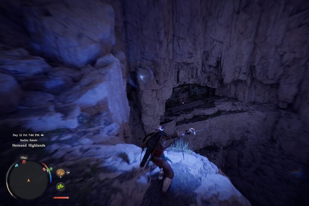 Kliff using Focus Light at the entrance of the Dragon's Stone Chamber in Crimson Desert.